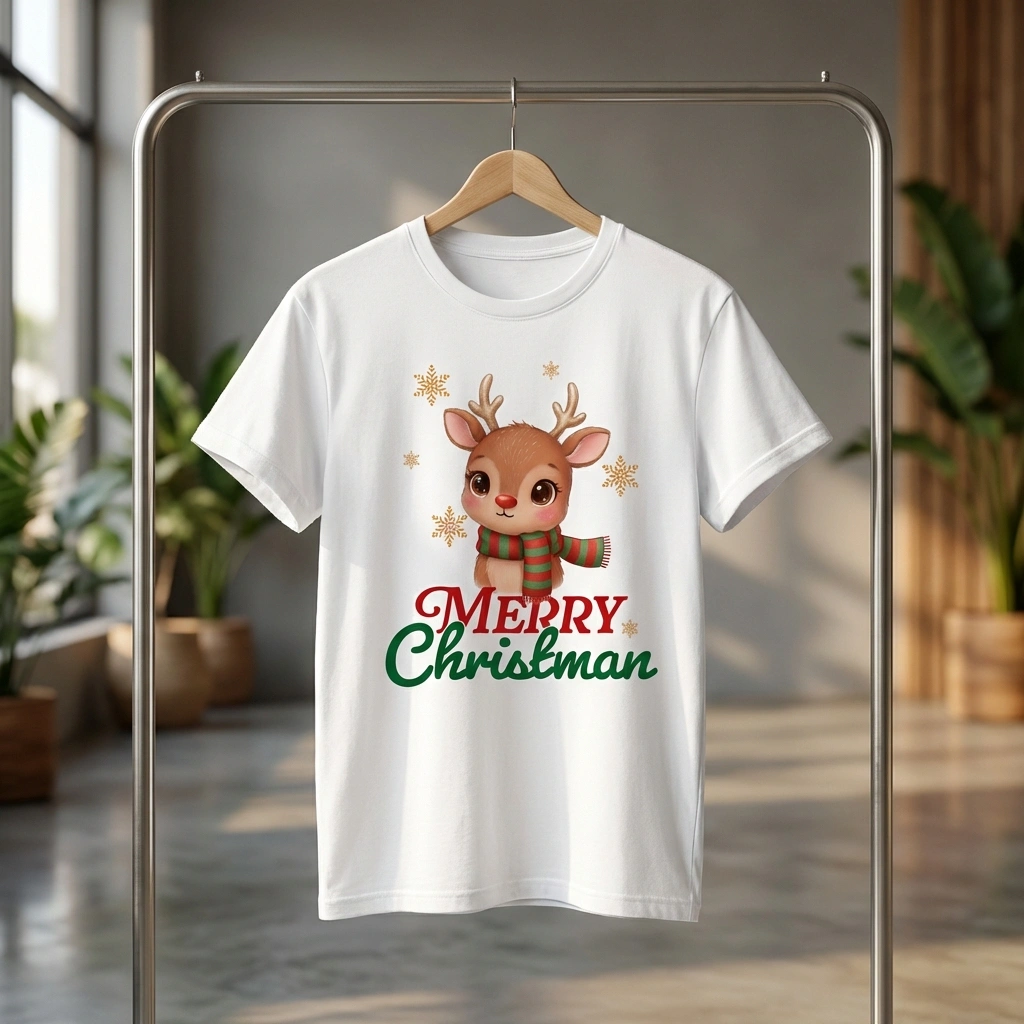 Camiseta Navideña Personalizable con Tierno Reno - Image 4