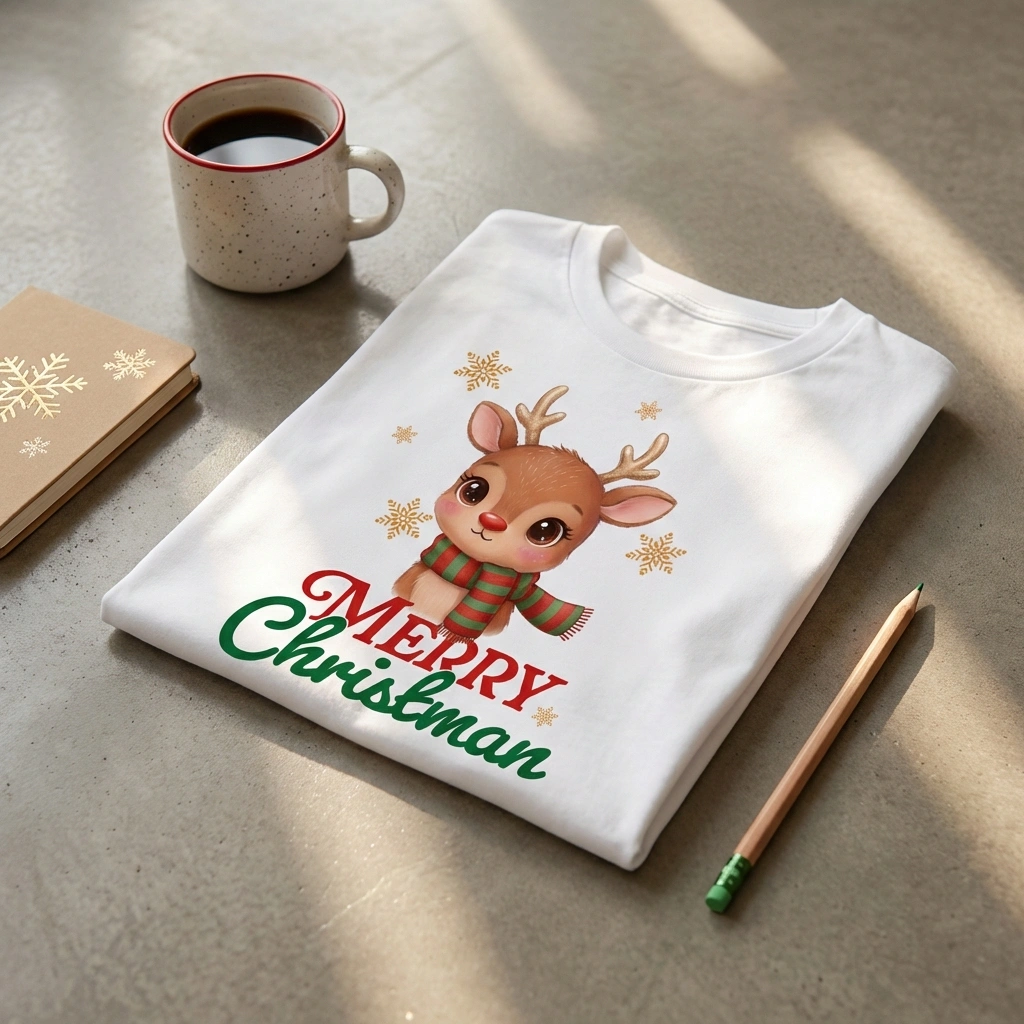 Camiseta Navideña Personalizable con Tierno Reno - Image 3