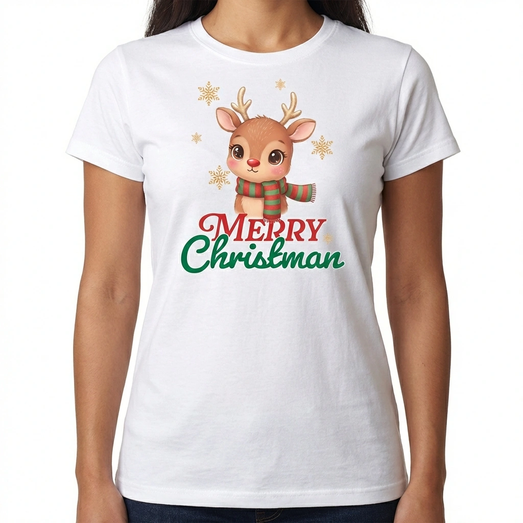 Camiseta Navideña Personalizable con Tierno Reno